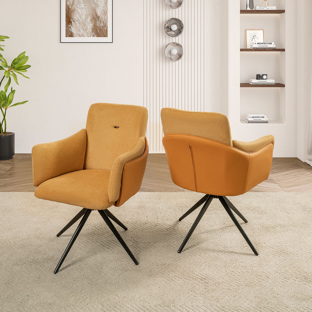 360° Swivel Home Office Desk Chairs Set of 2,Modern Dining Chairs with Arm, Upholstered Bedroom Chairs with Metal Base,Makeup Chair for Vanity, for Living Room, Bedroom,Study Room,Dining Room(Orange)