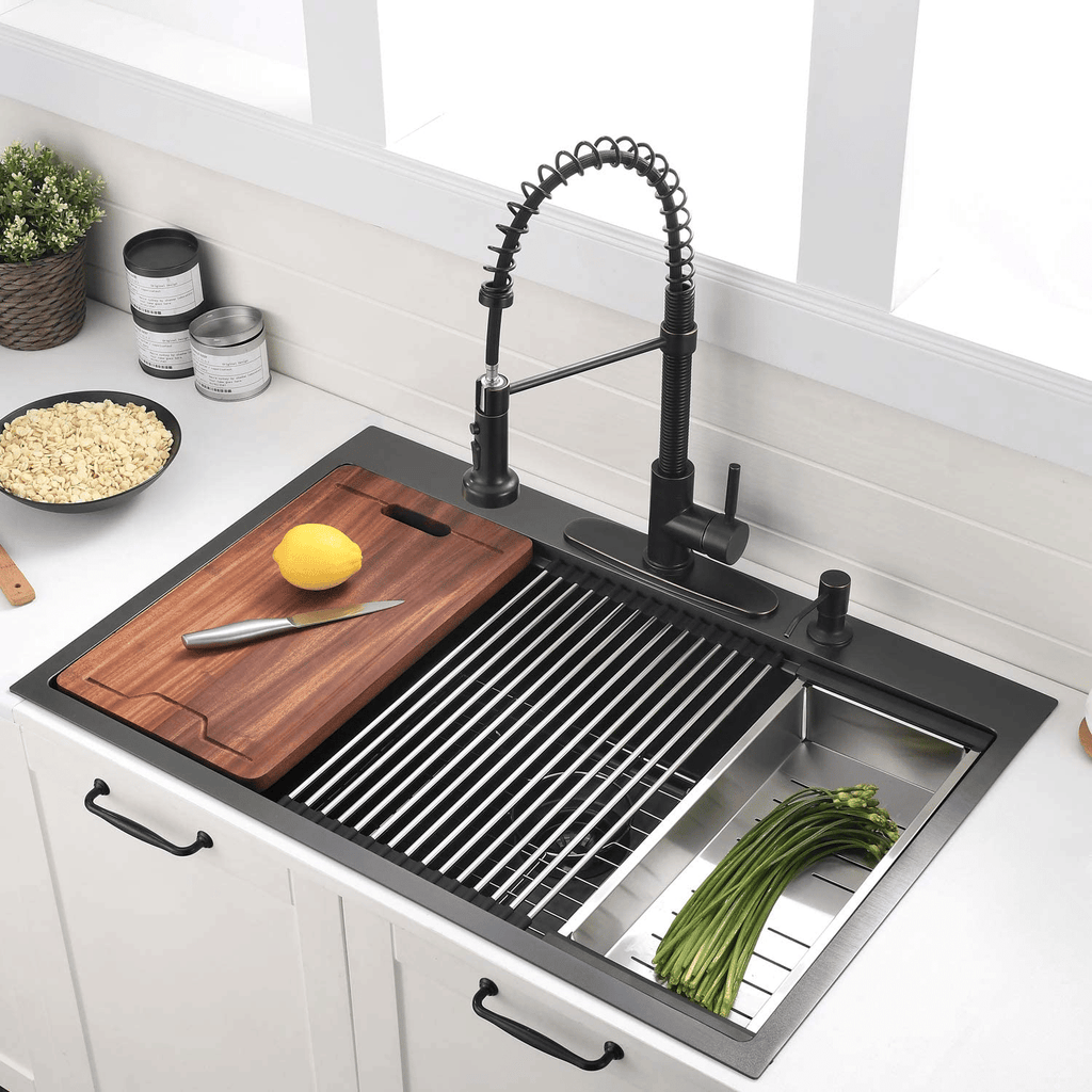 36Inch Gunmetal Black topmount workstation kithchen sink 16 gauge single bowl stainless steel drop in sink