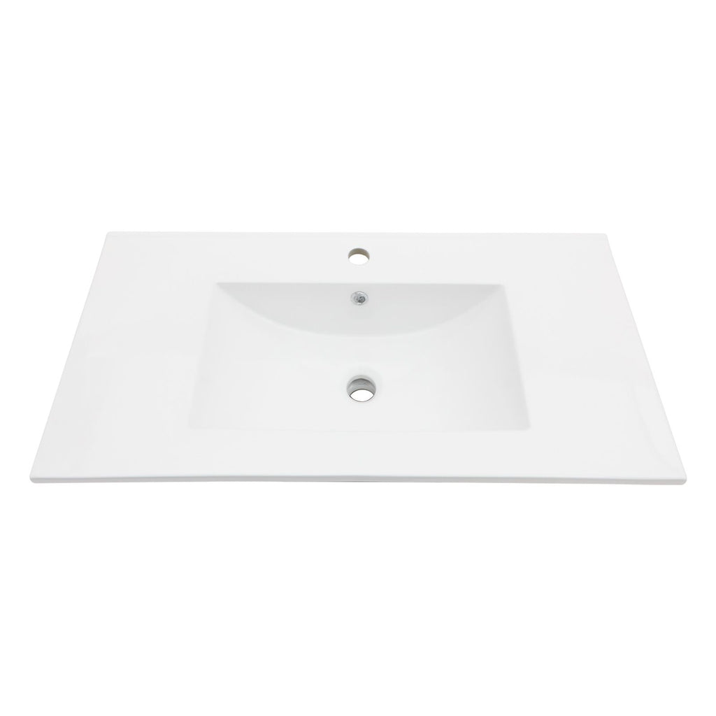 36"x18" White Rectangular Single Vanity Top with 3 Faucet Hole and Overflow(Sink Only)