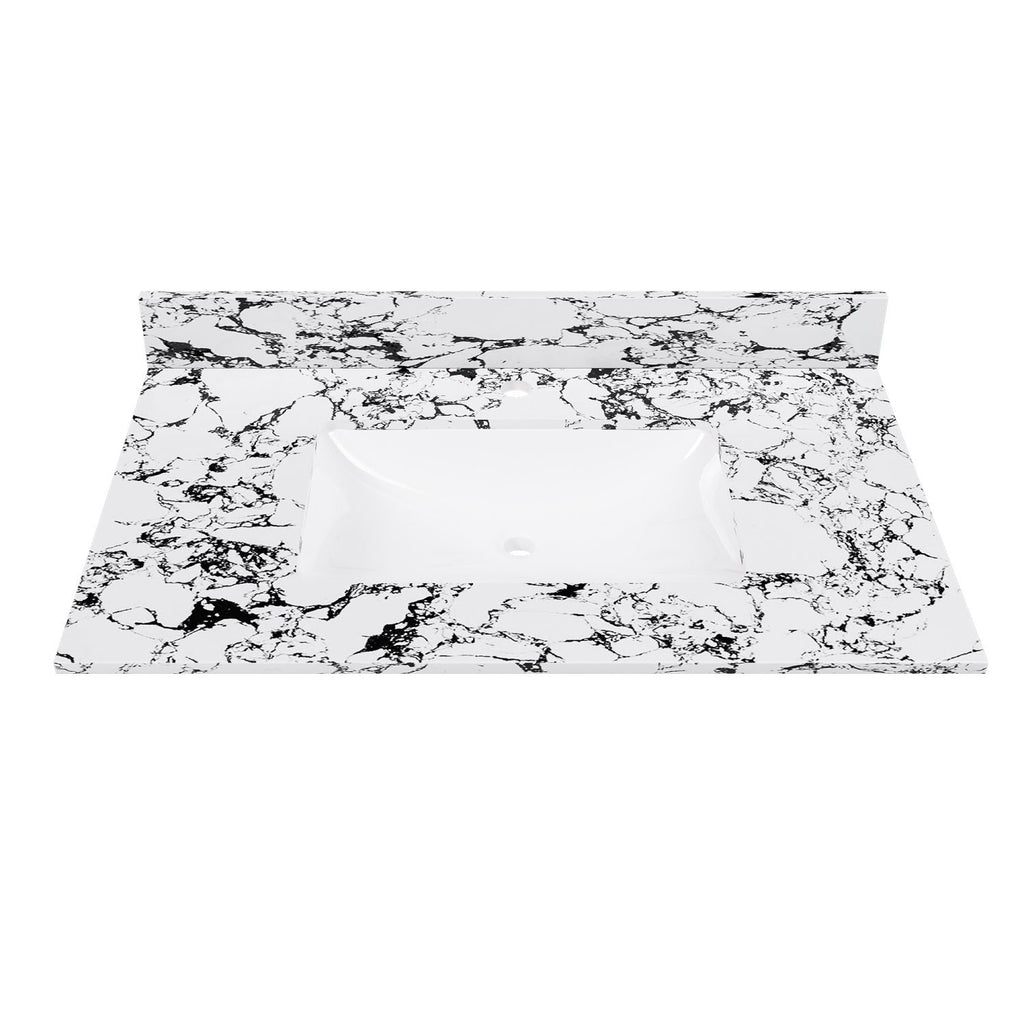 37"x22" Bathroom Vanity Top, with Undermount Ceramic Sink and Backsplash, artificial marble Bathroom Vanity Top with 1 Pre-Drilled Hole, Panda White