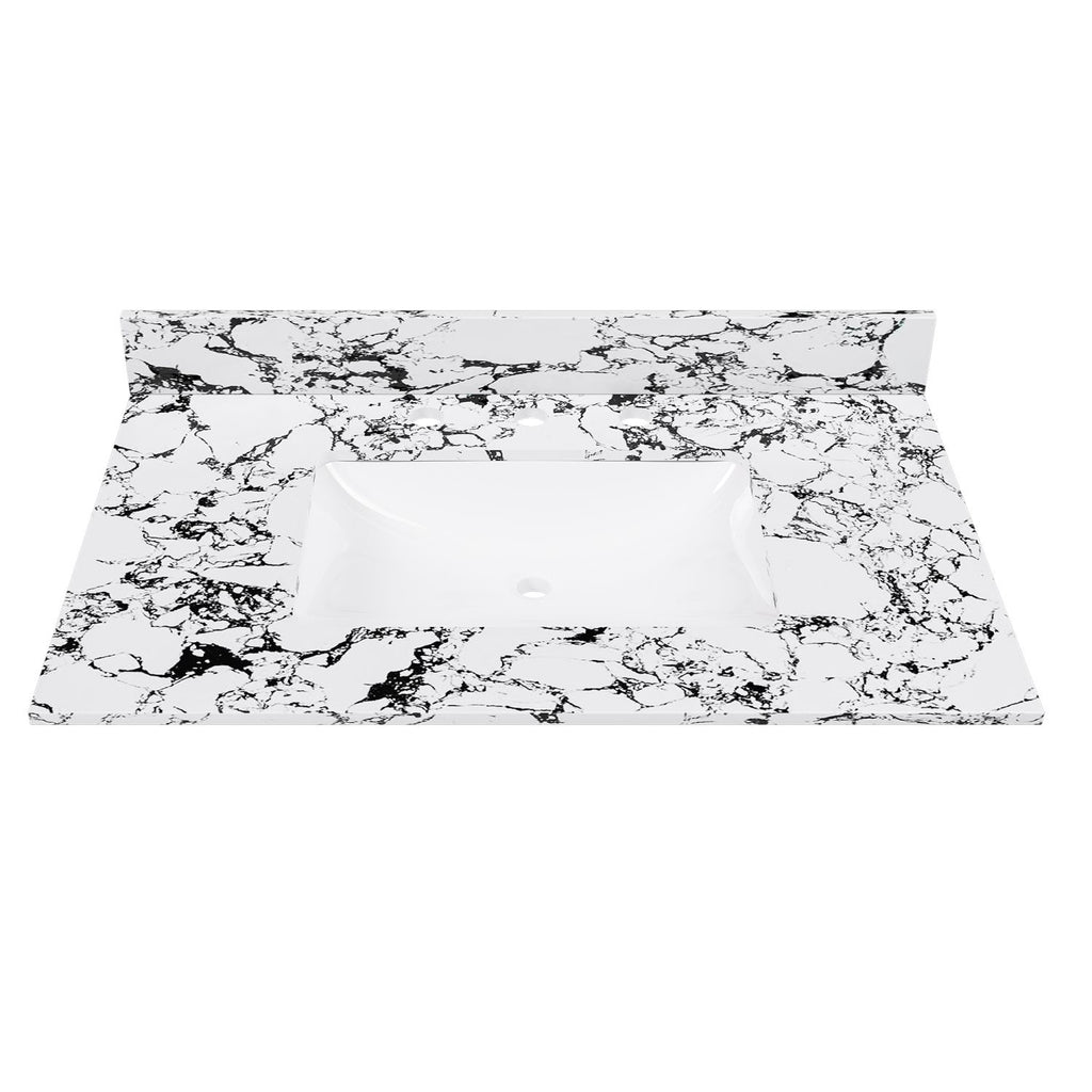 37"x22" Bathroom Vanity Top, with Undermount Ceramic Sink and Backsplash, artificial marble Bathroom Vanity Top with 3 Faucet Holes, Panda White