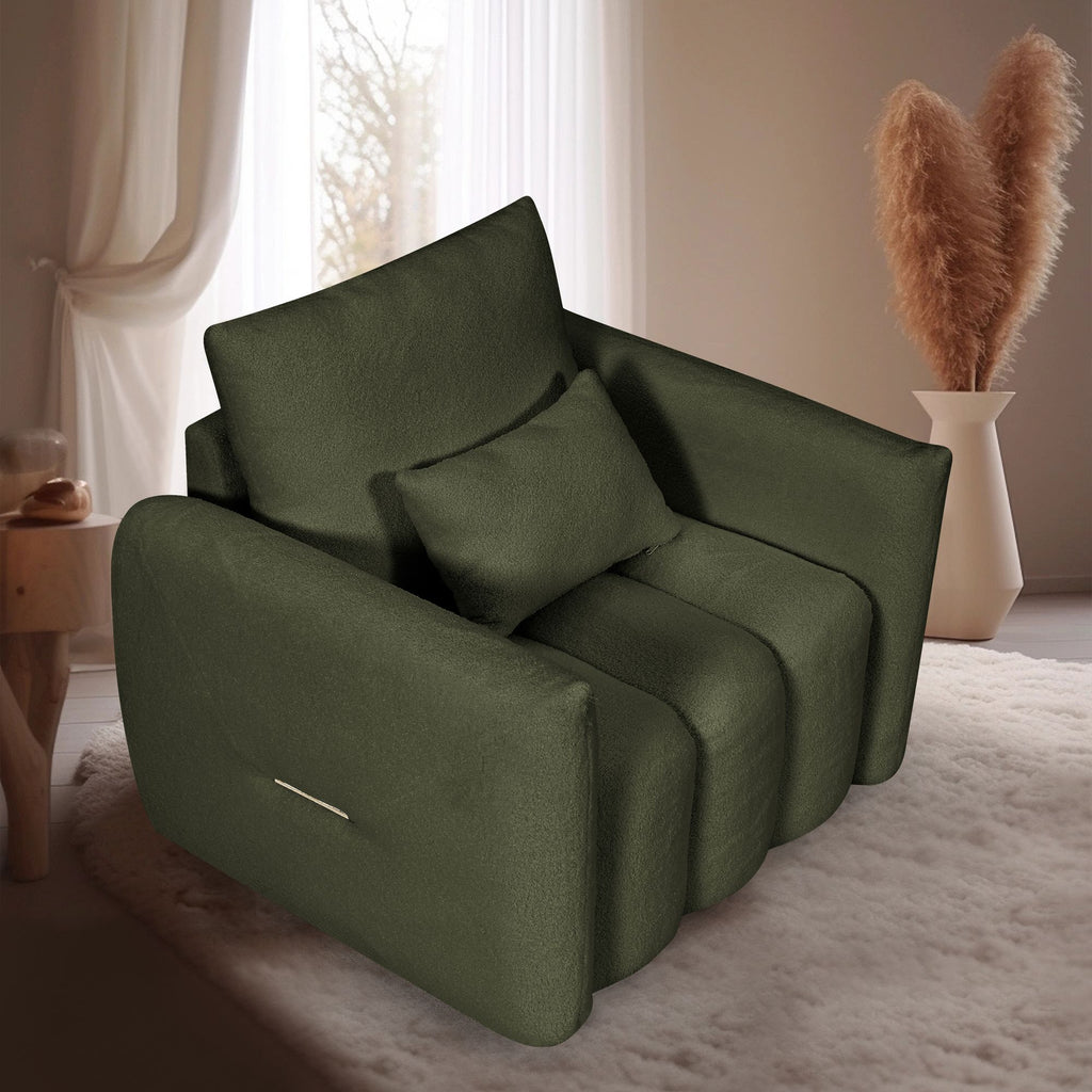 38.1 "Teddy fabric sofa, modern lounge chair, upholstered with a pillow, apartment, office, living room and bedroom army green