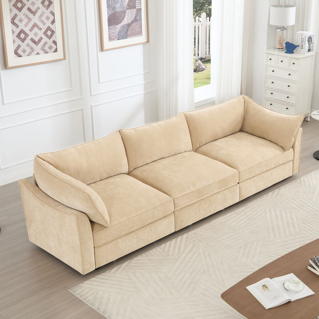 3Seater SofaWith Storage Pull outDrawersUnder Each Seat3 - Seat Large Wide And Deep Seat Sofa with Excellent StorageSpaceSuitable for Big LivingRoomsChenilleWheat