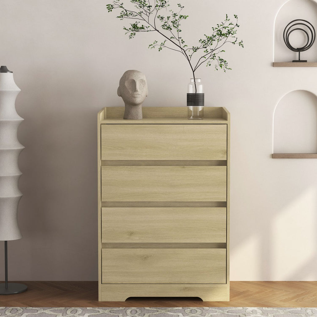 4 Drawer Dresser, Chest of Drawers Without Handle,Dresser for Bedroom 100% Waterproof, Modern Wooden Cabinet with Sturdy Frame for Living Room, Entryway, Bedroom, Hallway, Office