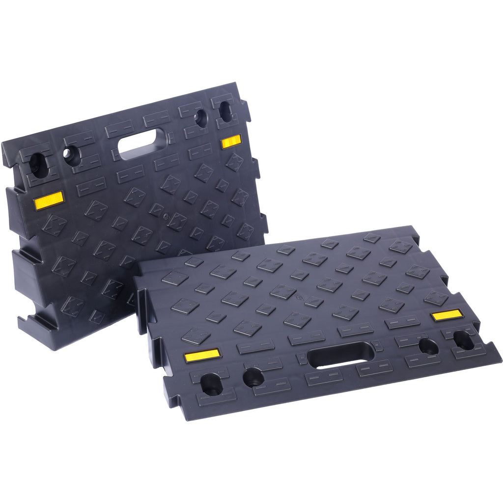 4" high 2-Piece Portable Automotive Curb Ramp, Heavy-Duty Plastic Threshold Ramp Track Interlocking Step Ramp Structure 6600 Lbs Load Capacity for Cars, Wheelchairs, Bikes, Motorcycles