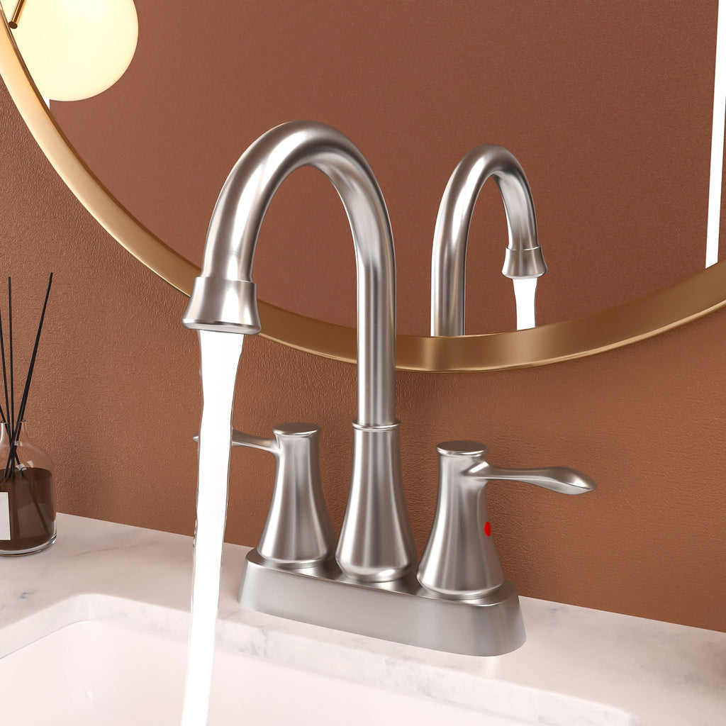 4 Inch 2 Handle Centerset Bathroom Faucet,with Pop up Drain and 2 Water Supply Lines,Brushed Nickel