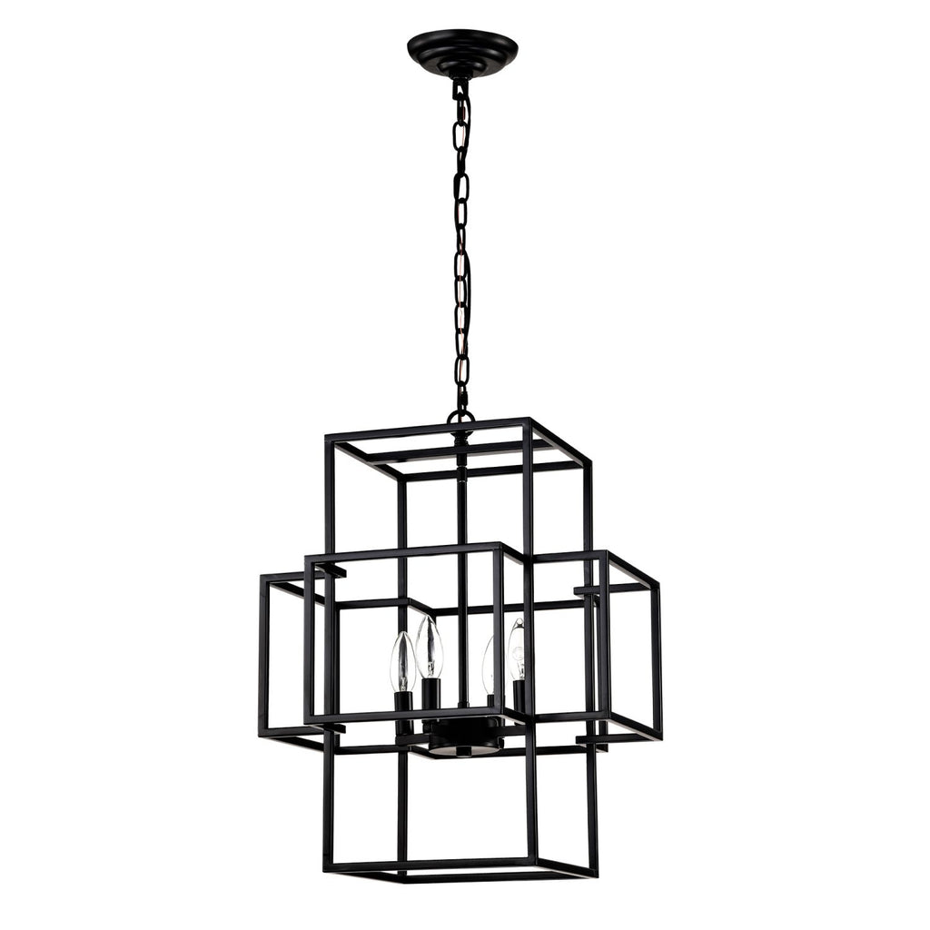 4-Light Metal Lantern Tiered Pendant Hanging Light Fixtures, Industrial Farmhouse Adjustable Height Chandeliers for Dining Room Hallway Foyer Entryway--Matte Black (E12 Bulbs Not Included)