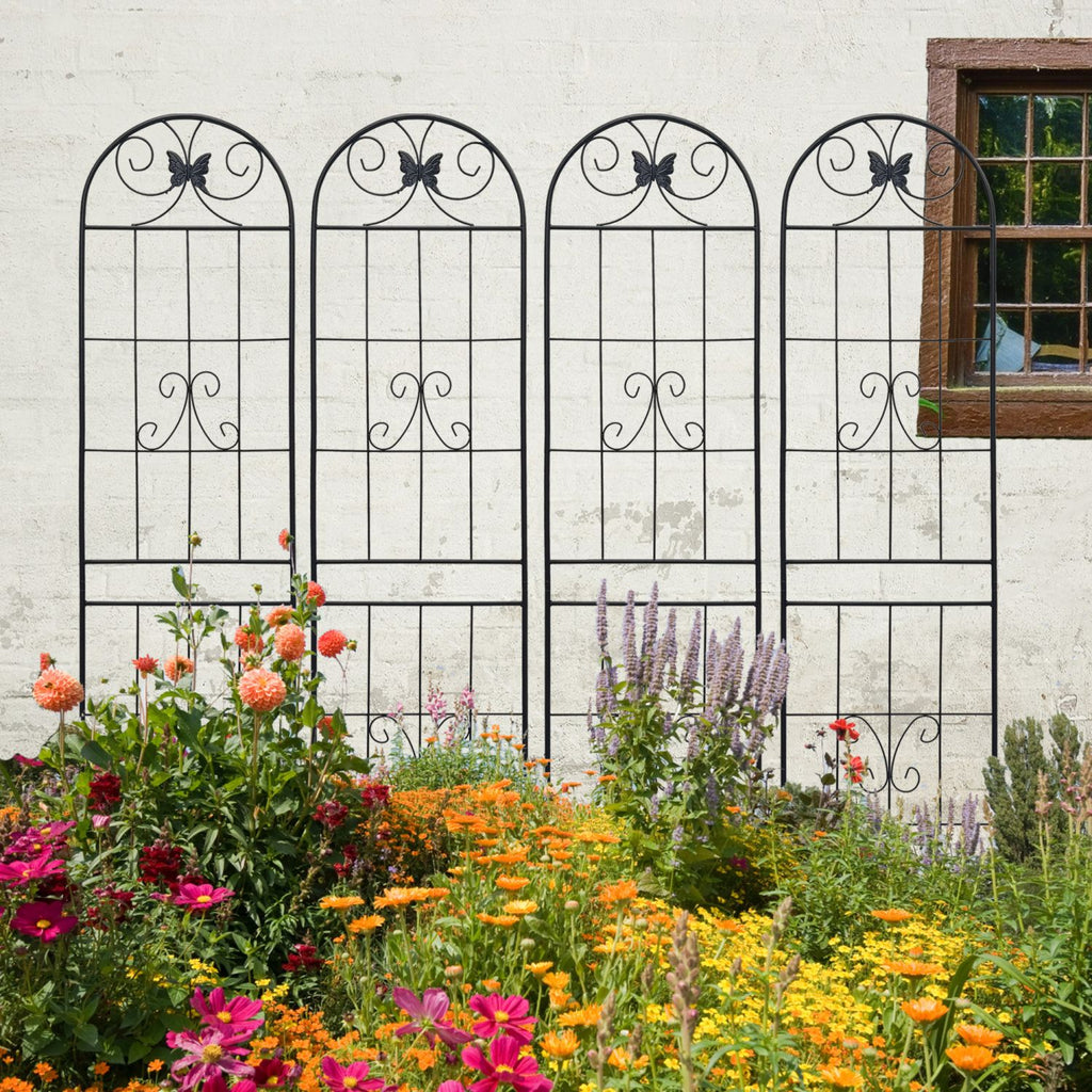 4 Pack Metal Garden Trellis 86.7" x 19.7" Rustproof Trellis for Climbing Plants Outdoor Flower Support Black