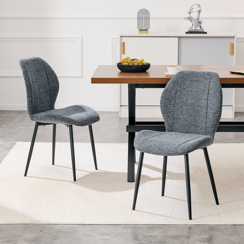 4-pack of modern minimalist dining chairs in smog blue fabric, featuring spacious and comfortable cushions.Black metal legs and adjustable feet, suitable for dining room, study & office ,etc.