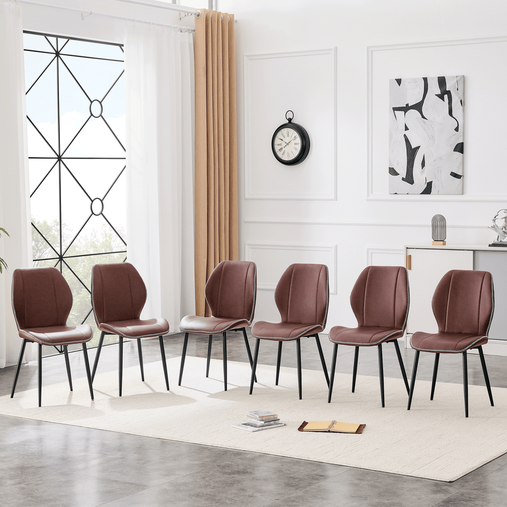 4-Pack Reddish-brown Light Luxury Household PU Leather Dining Chairs. Multiple colors available, with black metal legs and adjustable feet, suitable for dining room, study & office ,etc.