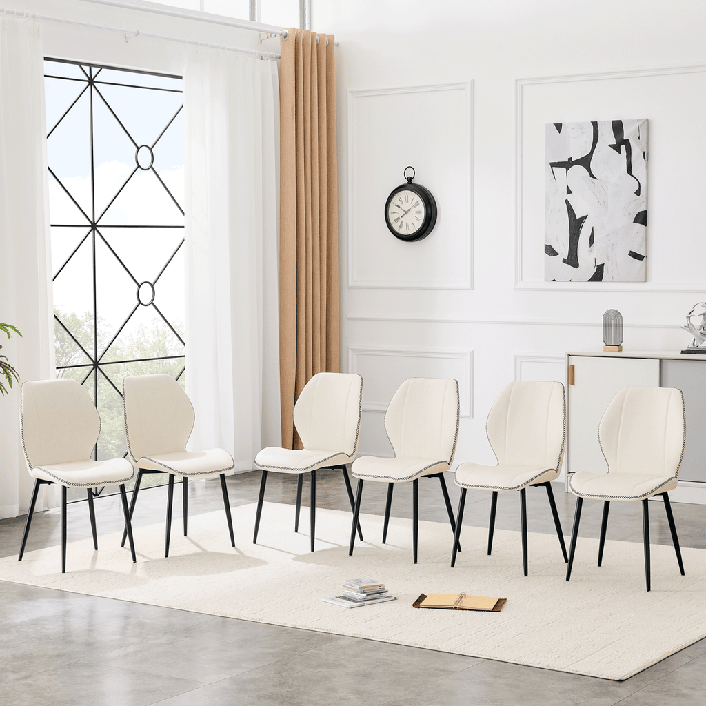 4-Pack White Light Luxury Household PU Leather Dining Chairs. Multiple colors available, with black metal legs and adjustable feet, suitable for dining room, study & office ,etc.