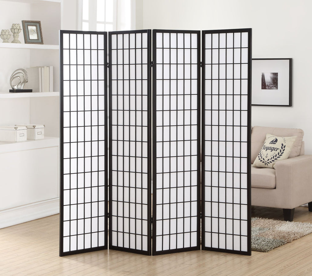 4 Panel Oriental Shoji Screen / Room Divider, Black