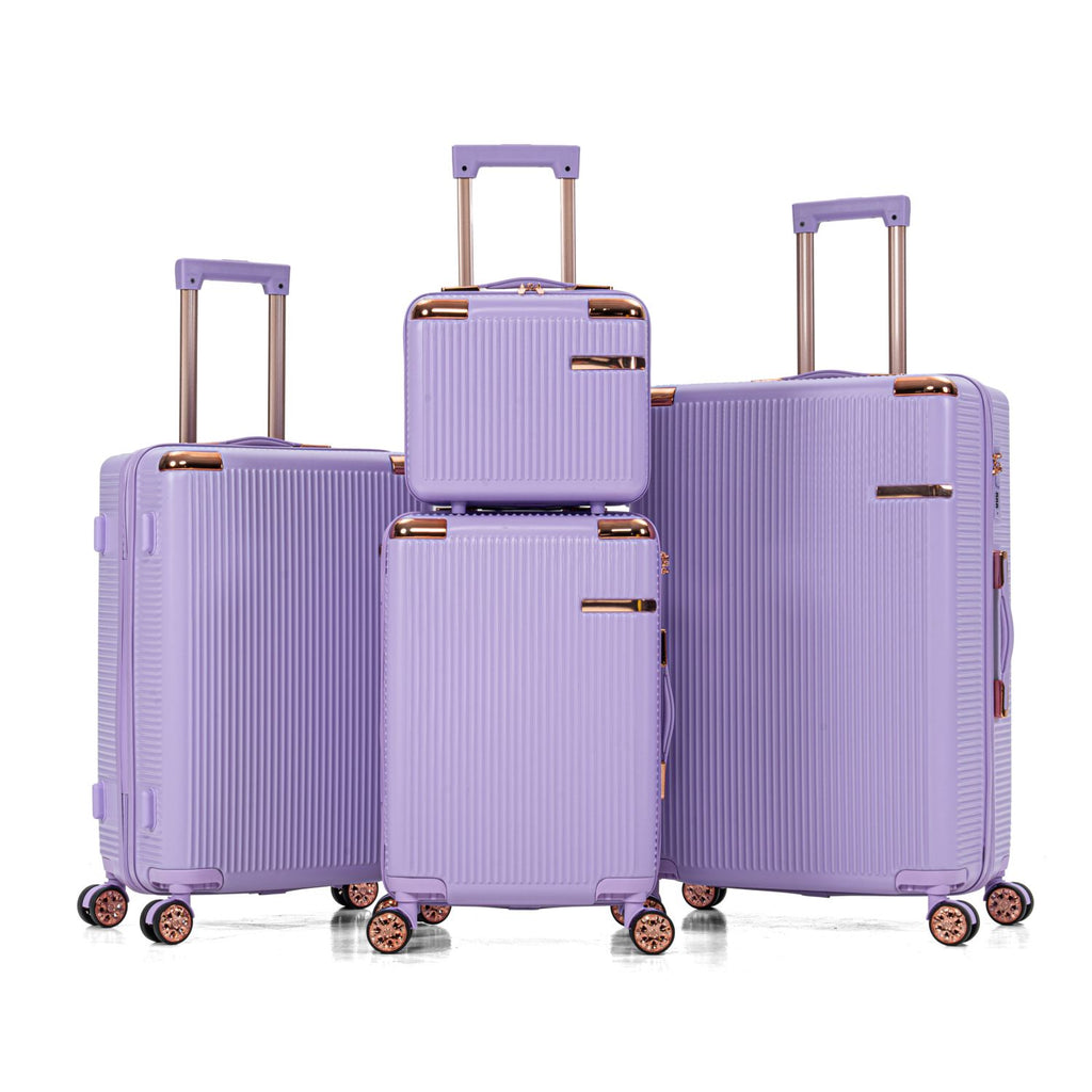 4-piece hard luggage (14/19/23/27 inches), ABS material, dual rotating four-wheel luggage, password lock, lightweight universal wheel luggage, suitable for family travel Purple;