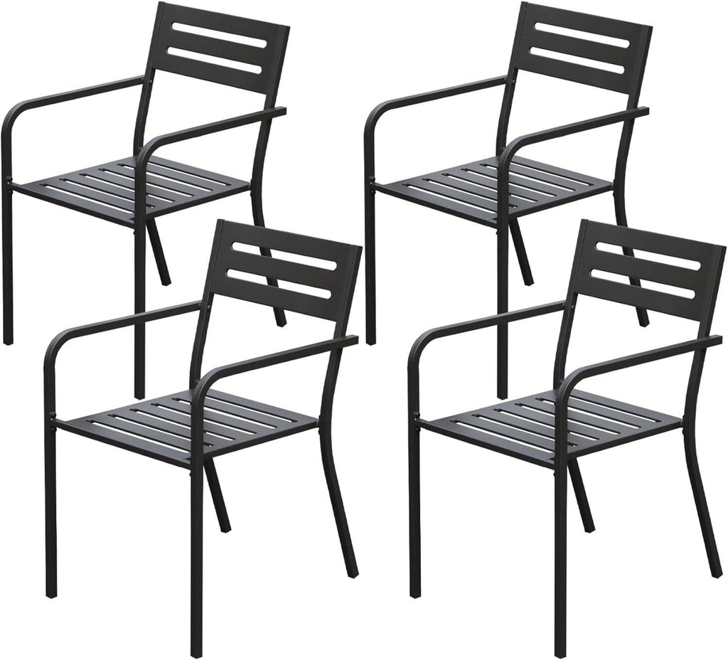 4-Pieces Patio Dining Chairs, Outdoor Heavy Duty Metal Chairs Set of 4, Stackable Garden Chairs with Ergonomic Armrest, Patio Furniture Chairs Set for Backyard Lawn Patio, Black