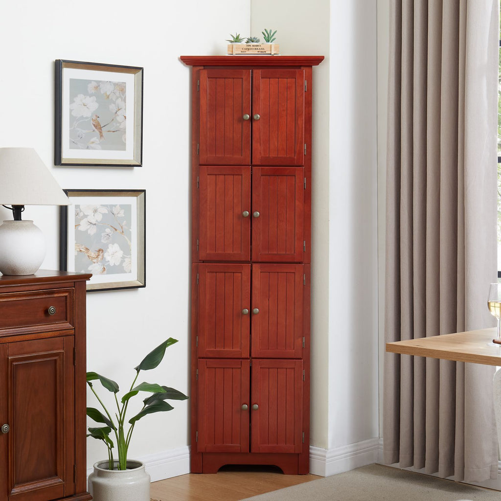 4-Tier 72" Corner Kitchen Pantry Storage Cabinet with 8 Doors Tall Storage Cabinet, Corner Cabinet and Shelves, Home farmhouse bookshelf Cabinet for Bathroom, Living room, Kitchen Cherry