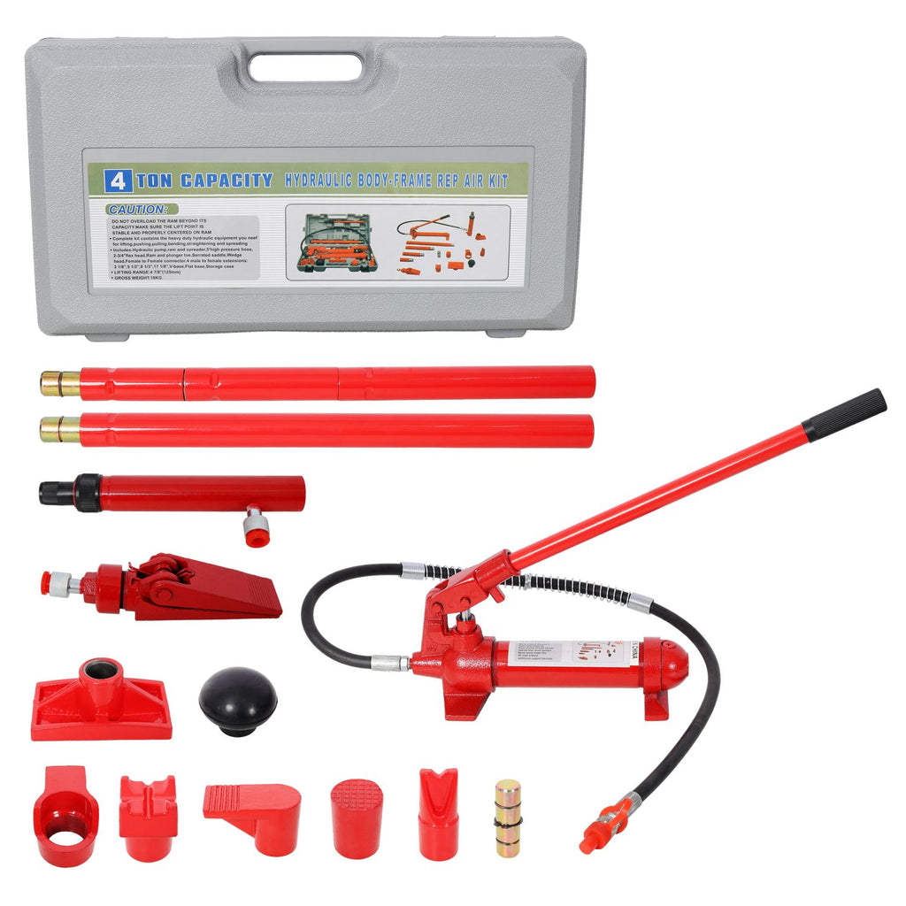 4 Ton Porta Power Kit, Portable Hydraulic Jack with Oil Hose, Auto Body Frame Repair Kit with Storage Case for Car Repair, Truck, Farm