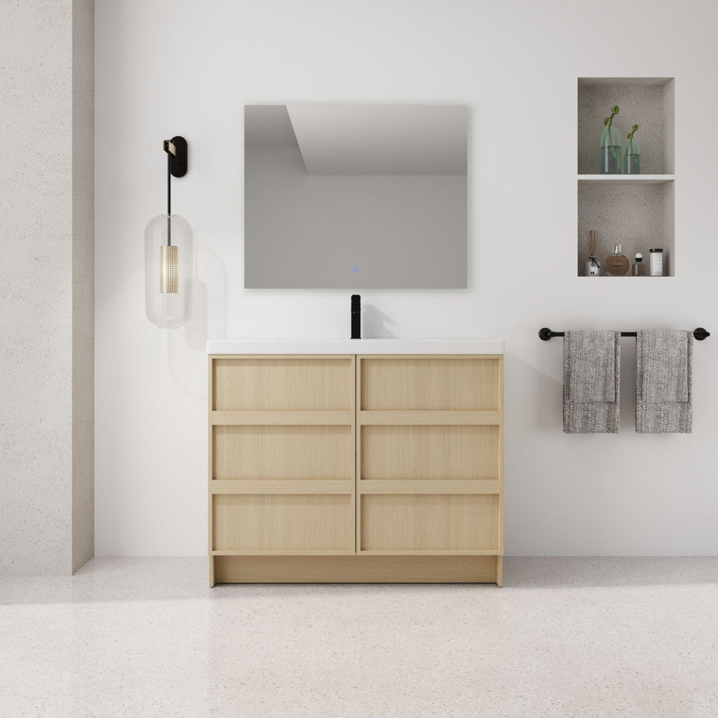 42" Freestanding Bathroom Vanity With Resin Sink & 2 Soft-Close Cabinet Doors, Plywood, Dune Oak (KD-PACKING)