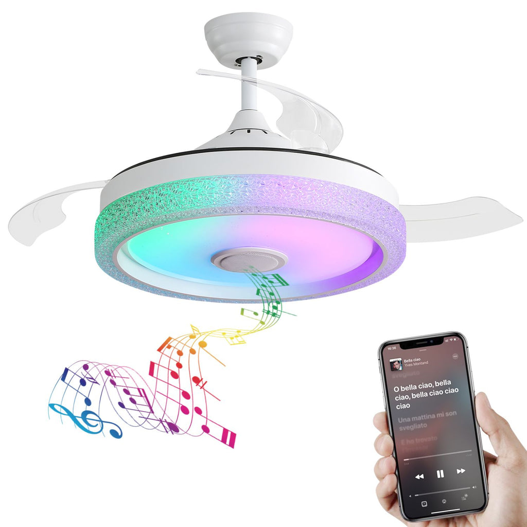 42 Inch Modern Invisible Ceiling Fan, 120V 3 ABS Blades Remote Control Reversible DC Motor With 32W Led Light