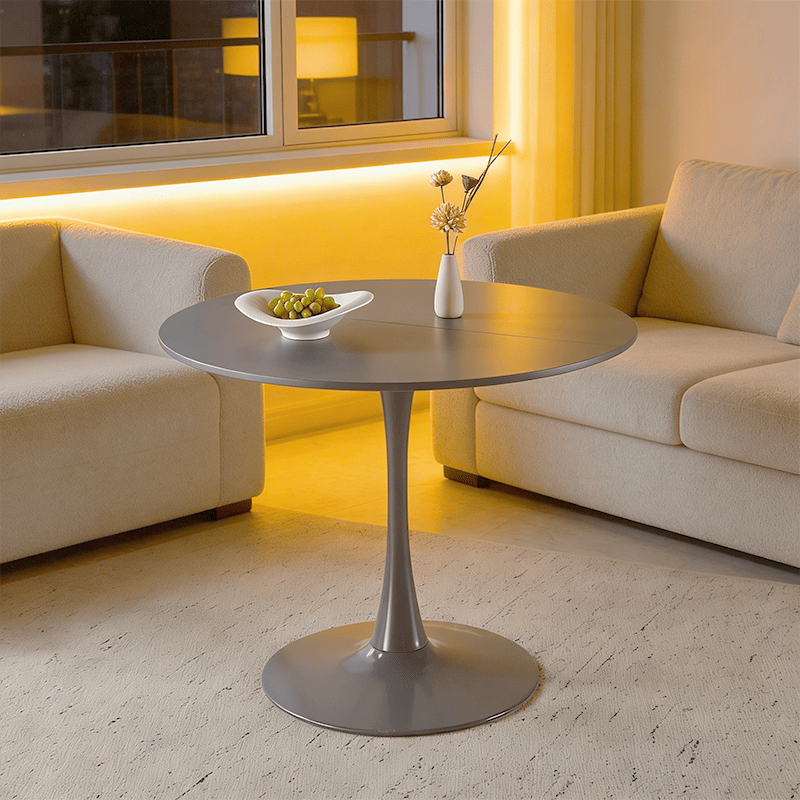 42.1" grey Color Top Tulip Table, Mid-century Dining Table for 4-6 People - Round MDF Table Top (the tabletop consists of two panels), Pedestal Dining Table, End Table & Leisure Coffee Table