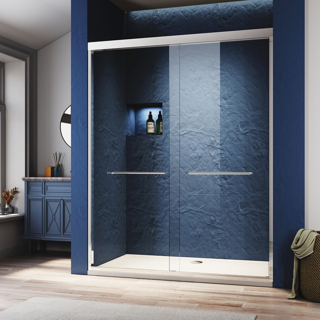 44-48 in. W x 72 in. H Chrome Finish,Sliding Shower Glass Door Adjustable Semi Frameless Shower Door,Certified Thick Clear Clear Tempered Glass,304 Stainless Steel Handles