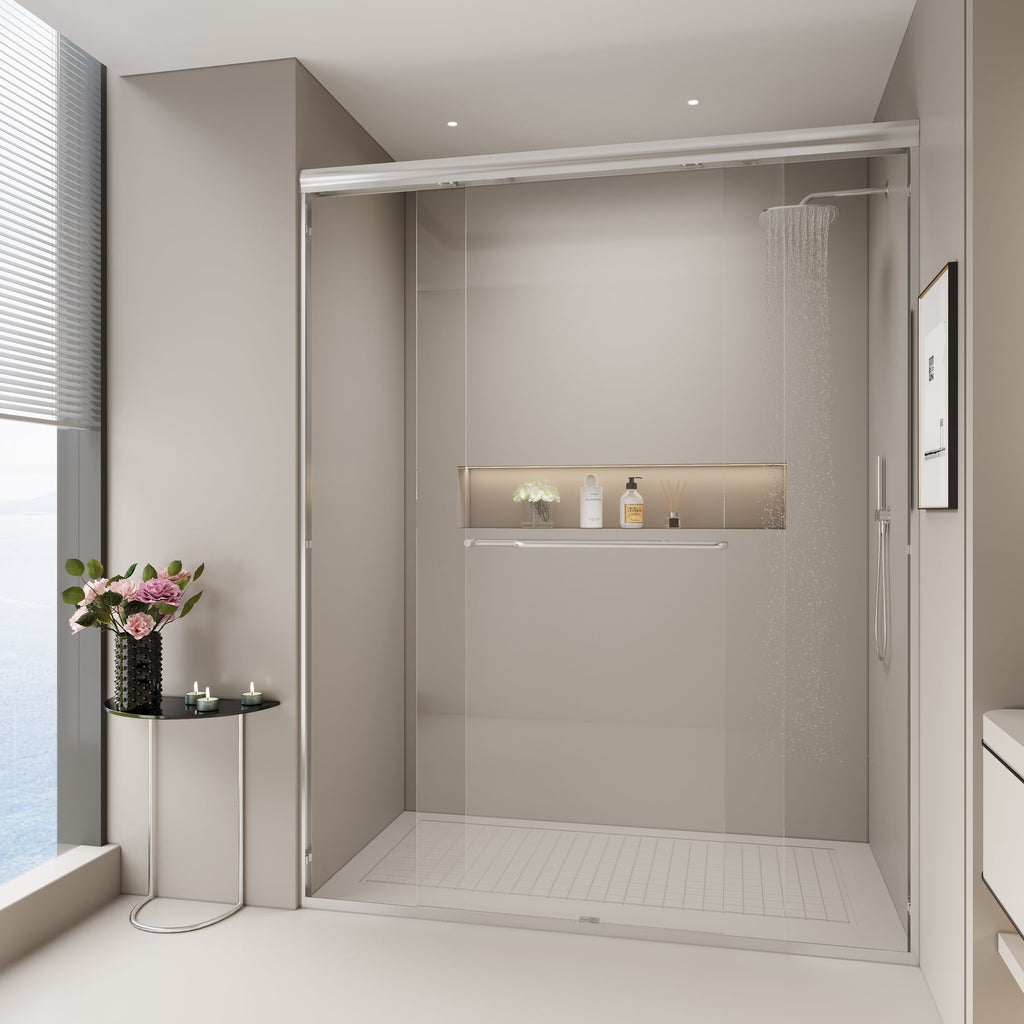 44-48 in. W x 72 in. H Double Sliding Shower Door, Semi-frameless Bypass Bathroom Sliding Door with 1/4" (6mm) Tempered Glass for Walk-in Shower, Chrome 24D03-48CX