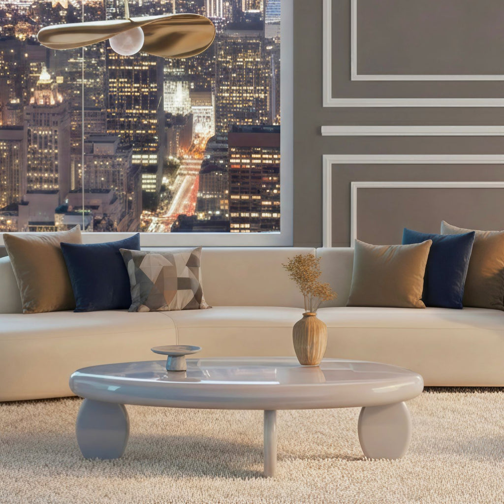 46" x 29" x 12" Modern Cobblestone Coffee Table-High Gloss Gray