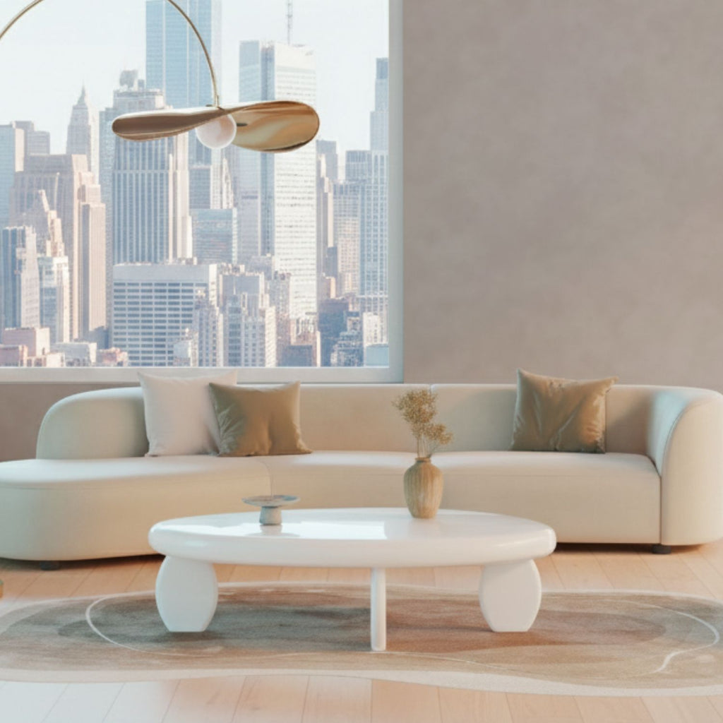 46" x 29" x 12" Modern Cobblestone Coffee Table-High Gloss White