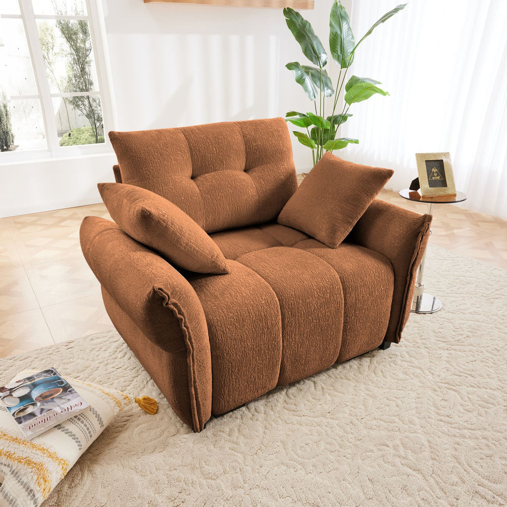 47" Ergonomic Single Seater Sofa with High-Resilience Support Cushions and Throw Pillows, Easy Assembly Modern Design for Living Room, Office, Study,Burnt Orange