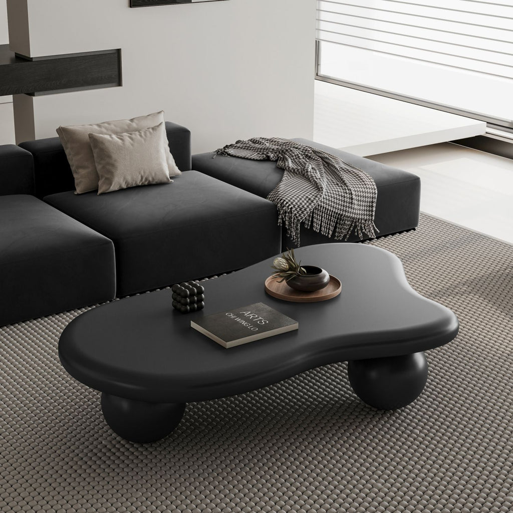 47 Inch Cloud Shaped Coffee Table with 3 Ball Legs for Living Room, Black