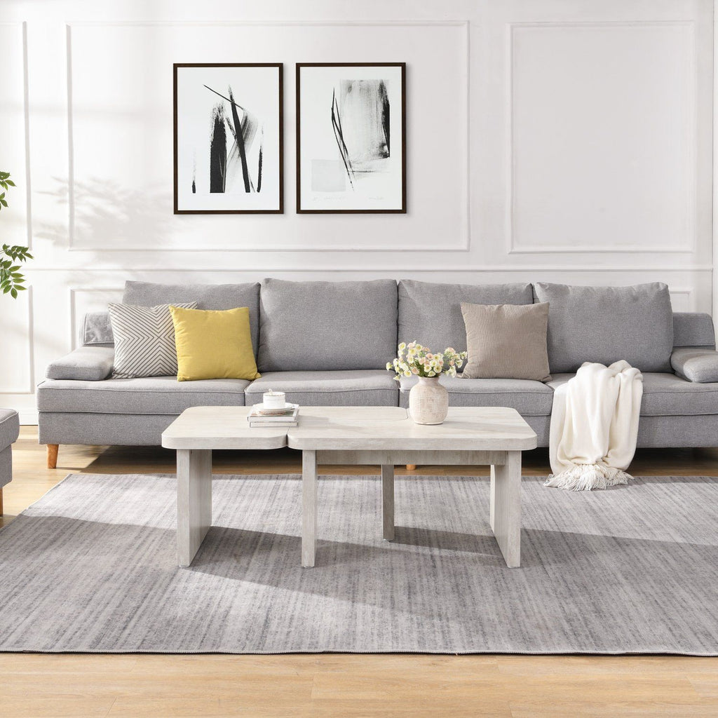 47.24*23.62 inch and 35.43*31.49 inch Rectangle Wood Detachable Coffee Table, Single L Shape Farmhouse Coffee Table for Dining Room, Garden, white