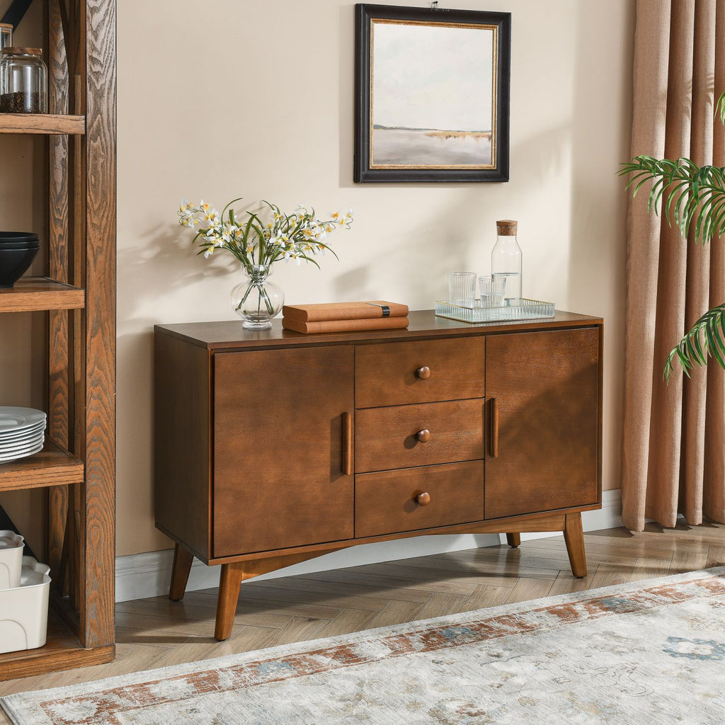 47.3" Mid Century Modern Sideboard Buffet Cabinet with Storage, Storage Cabinet with 2 Doors and 3 Drawers for Kitchen Dining Living Room, Accent Console Table, Walnut