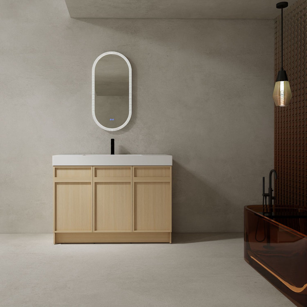48" Freestanding Bathroom Vanity with White Resin Sink & 3 Soft-Close Cabinet Doors (KD-PACKING)