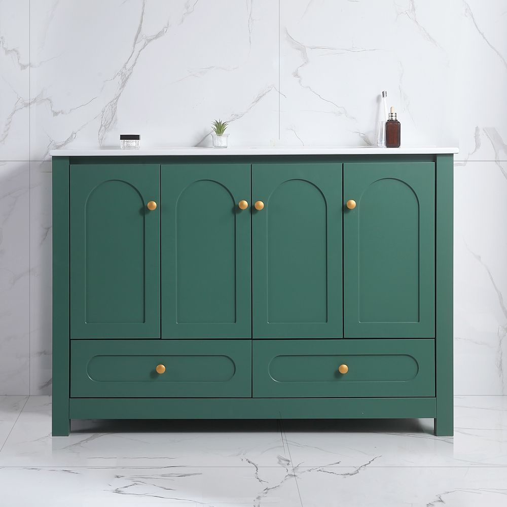 48" Green Bathroom Vanity with Ceramic Sink Combo, Abundant Storage Cabinet -4 Soft close doors and 2drawers