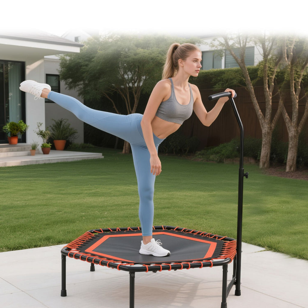 48" Mini Rebounder for Adults with Adjustable Handle Bar, Bungee Ropes, Stable & Quiet, Indoor Outdoor, Whole-Body Workout & Relaxation ,Fitness Trampoline for Home and Gym, Cardio & Strength Training