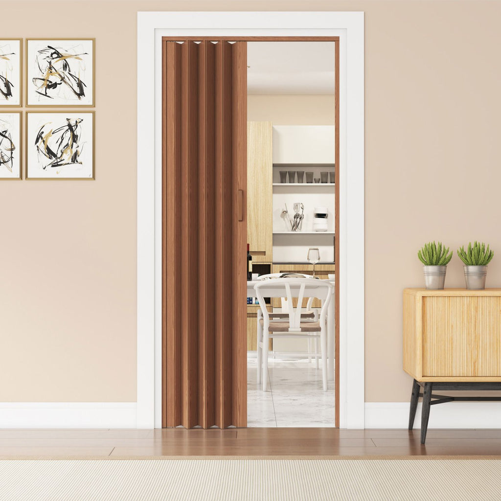 48" W Double Walled Foldable Heavy Dury Accordion Doors, Walnut