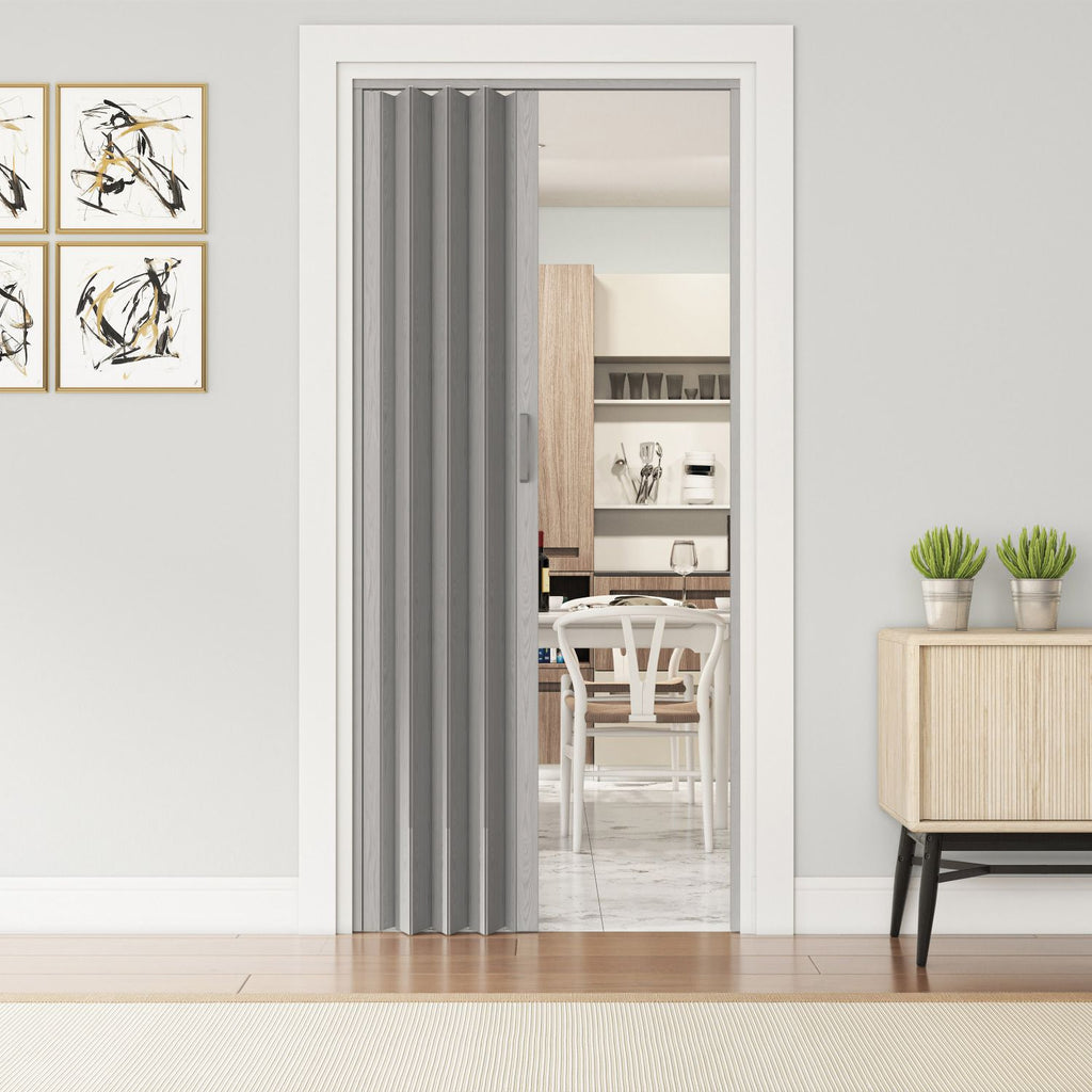 48" W Double Walled Foldable Heavy Duty Accordion Doors, Grey