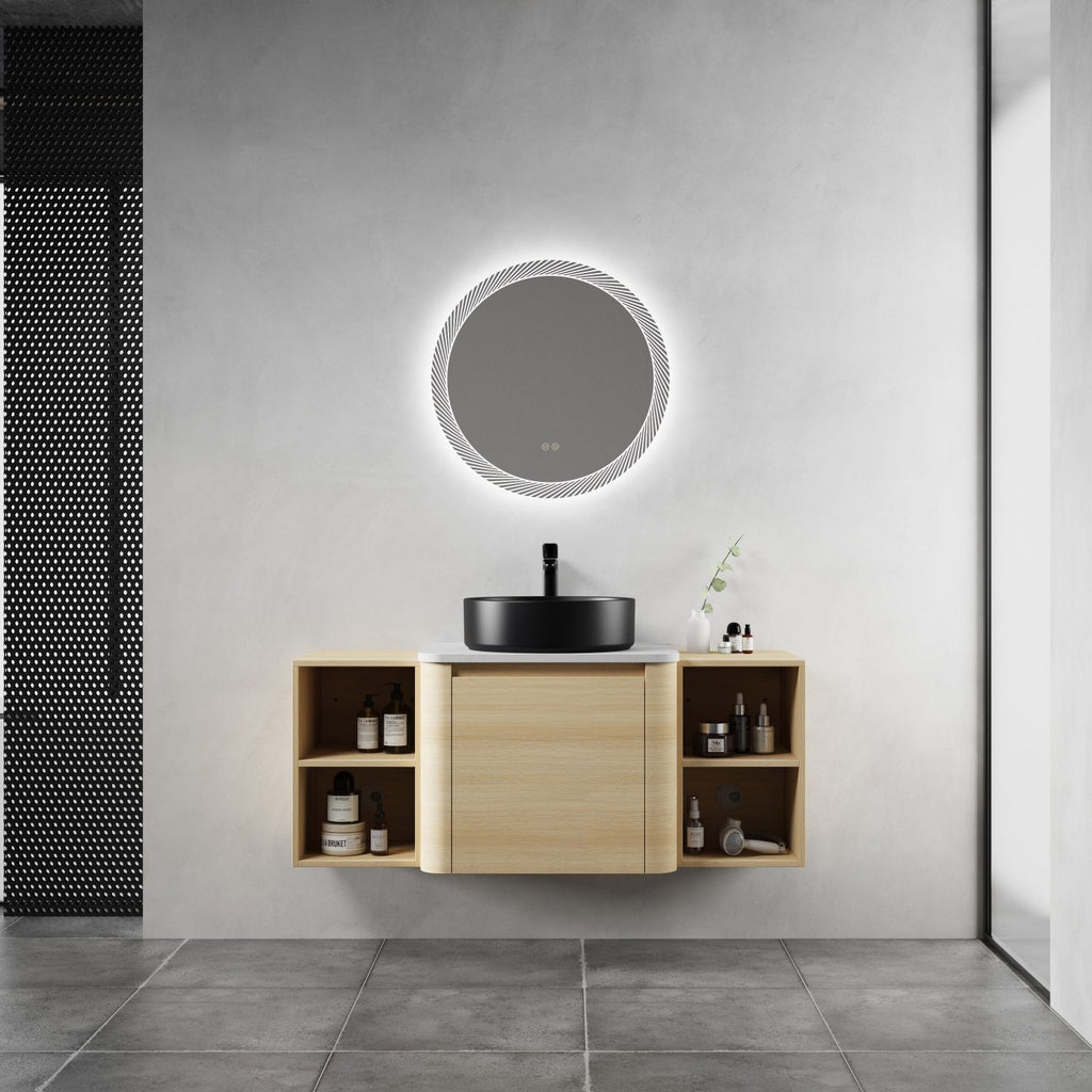 48'' Wall-Mounted Bathroom Vanity With Ceramic Art Sink, and 2-Storage Shelves, Soft-Close Door, KD-Packing, Plywood