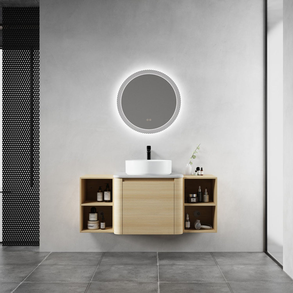 48'' Wall-Mounted Bathroom Vanity With Ceramic Art Sink, and 2-Storage Shelves, Soft-Close Door, KD-Packing, Plywood