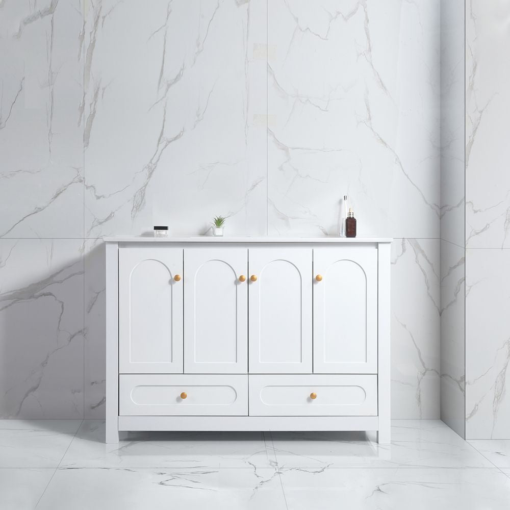 48" White Bathroom Vanity with Ceramic Sink Combo, Abundant Storage Cabinet -4 Soft close doors and 2 drawers