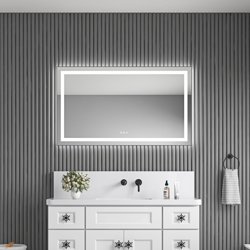 48 x 28 Inch LED Bathroom Mirror with Front and Backlight, Wall Mounted Vanity Mirror with Aluminum Frame, Anti-Fog, Memory, 3 Colors, Stepless Dimmable