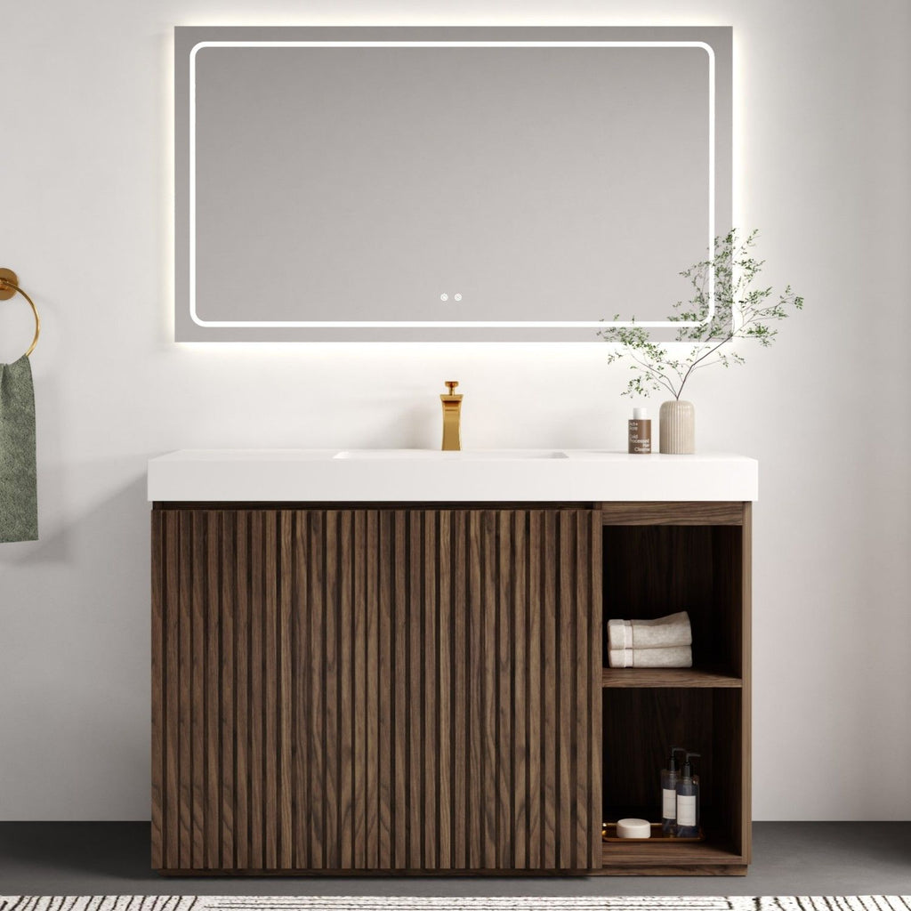 48F" Winston Walnut Bathroom Vanity with Sink, Large Storage Freestanding Bathroom Vanity for Modern Bathroom, One-Piece White Sink Basin without Drain and Faucet, KD
