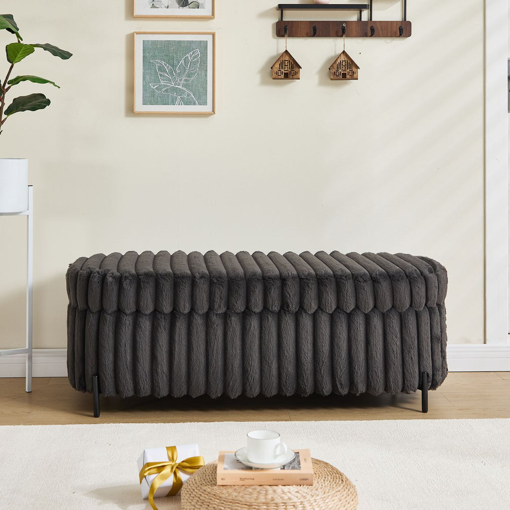 49.2" Wide Faux Fur Flip Top Storage Bench with Black Metal Legs, Bed End Stool Foot Rest for Living Room Entryway Dorm Bedroom,Charcoal