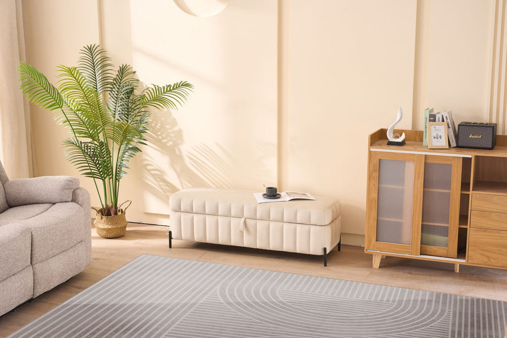 49.21"Wide Velvet Storage Soft Bench for Living Room, Entryway and Bedroom. Beige