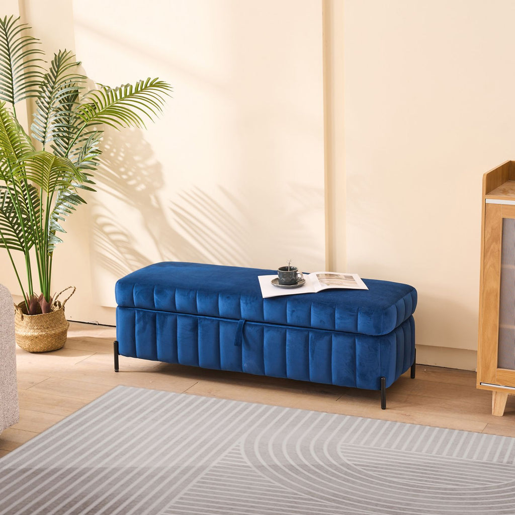 49.21"Wide Velvet Storage Soft Bench for Living Room, Entryway and Bedroom. Navy