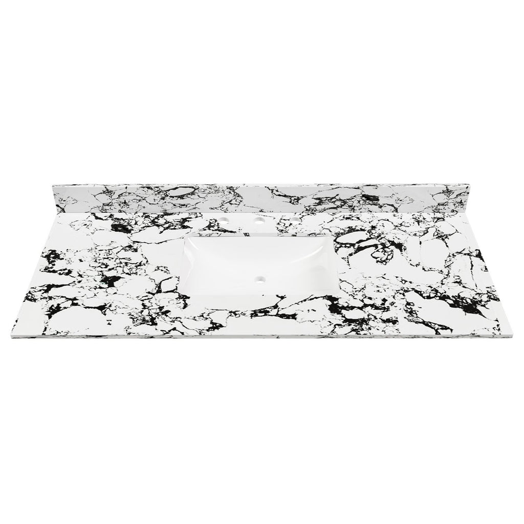 49"x22" Bathroom Vanity Top, with Undermount Ceramic Sink and Backsplash, artificial marble Bathroom Vanity Top with 3 Faucet Holes, Panda White