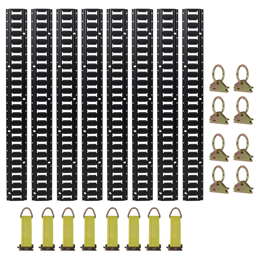 4ft E Track Tie-Down Rail Kit,Indoor E Track 4' (8 Pack) for Garages, Vans, Trailers, Motorcycle Tie Downs, ATV Mountings, 8 x Steel O-Ring Anchors and 8 x Rope Tie Offs,Heavy Loads UP To 2,000lbs