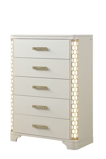 5-Drawer Chest with side LED Lightning made with Wood in Beige