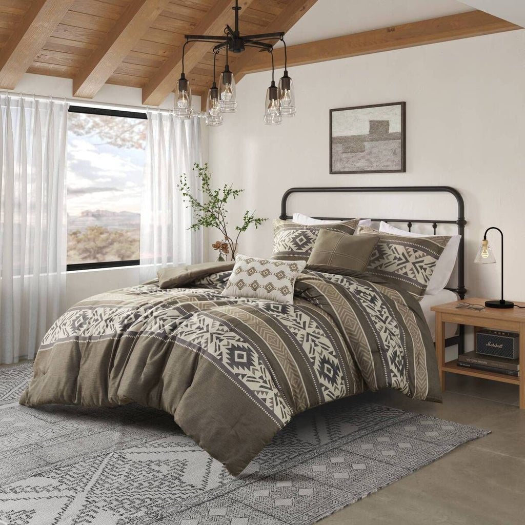 5 Piece Stripe Herringbone Comforter Set with Throw Pillows