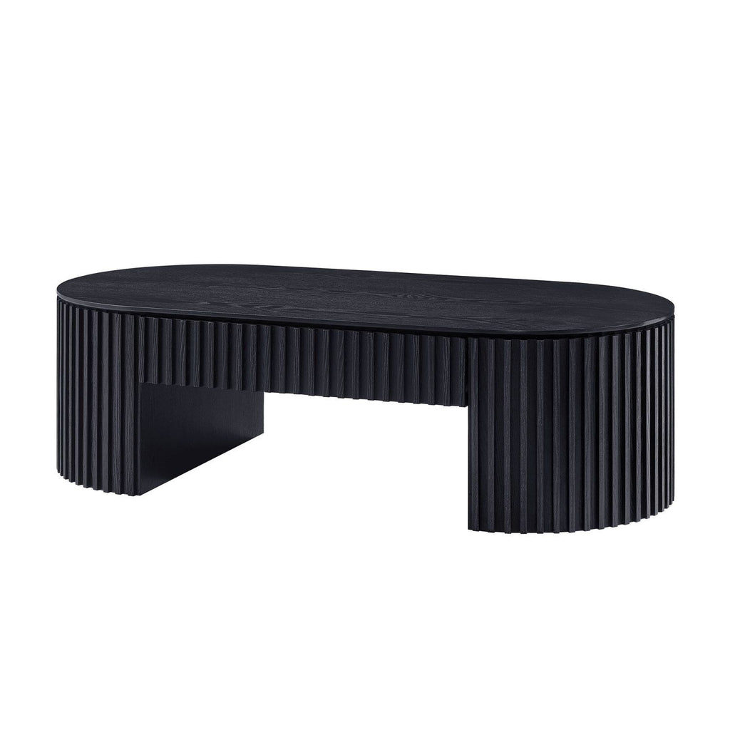51.18'' Oval Wood Coffee Table With Drawer Mid Century Modern Coffee Table Unique Coffee Table for Living Room Furniture, Tea Table BLACK