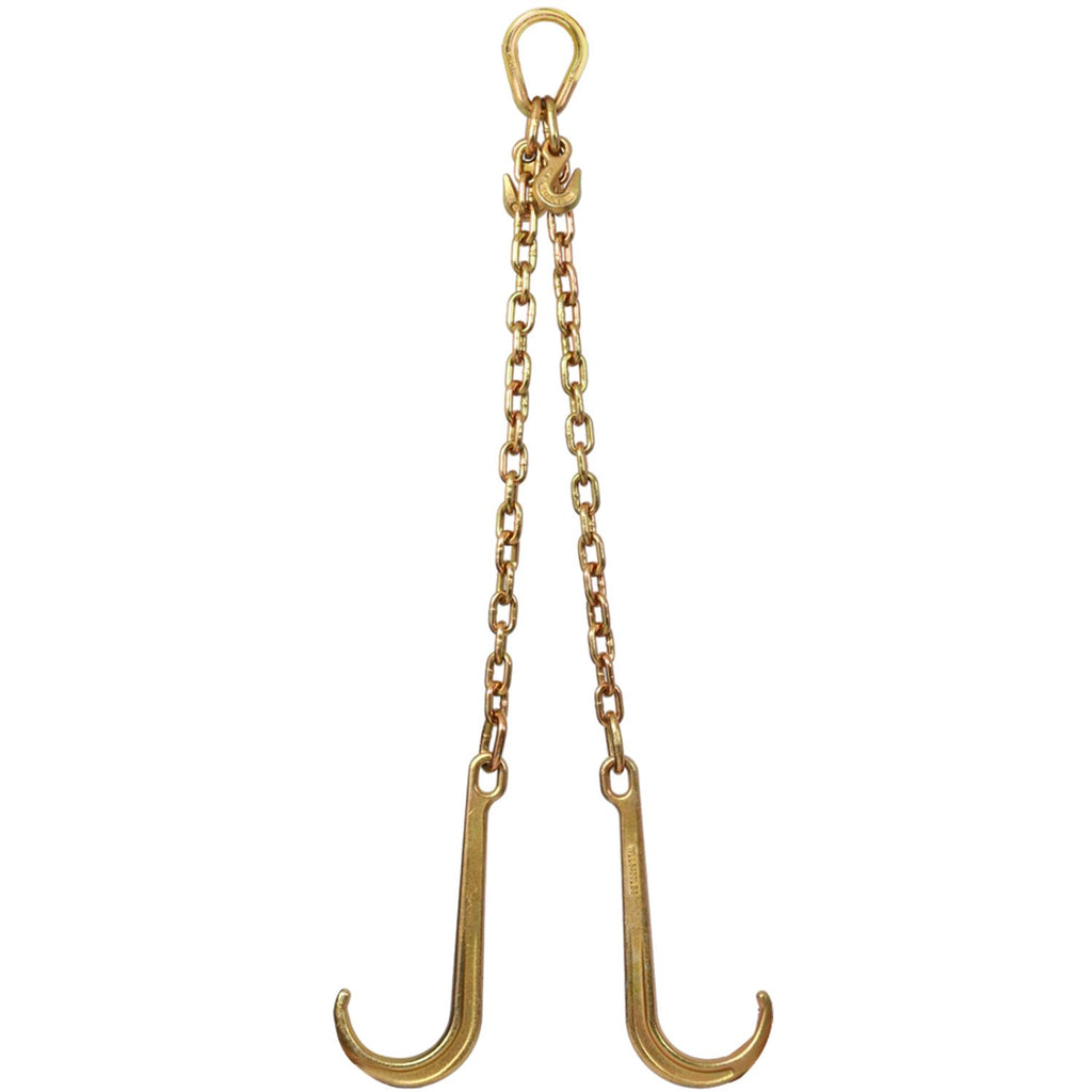 5/16''x2' G70 J Hook Tow Chain V Bridle with Large Shank J Hooks and Grab Hooks,Flatbed Truck Trailer Safety Tow Chain 4700 lbs Working Load Limit